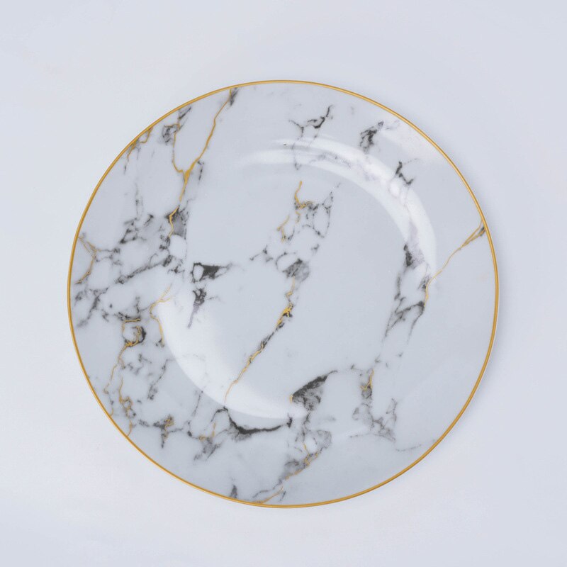 Aesthetic Patterned Kitchen Glass Plates Dinner Serving Ceramic Gold Luxury Dinner Plates Souplast Marble Pratos Ceramic OA50PS