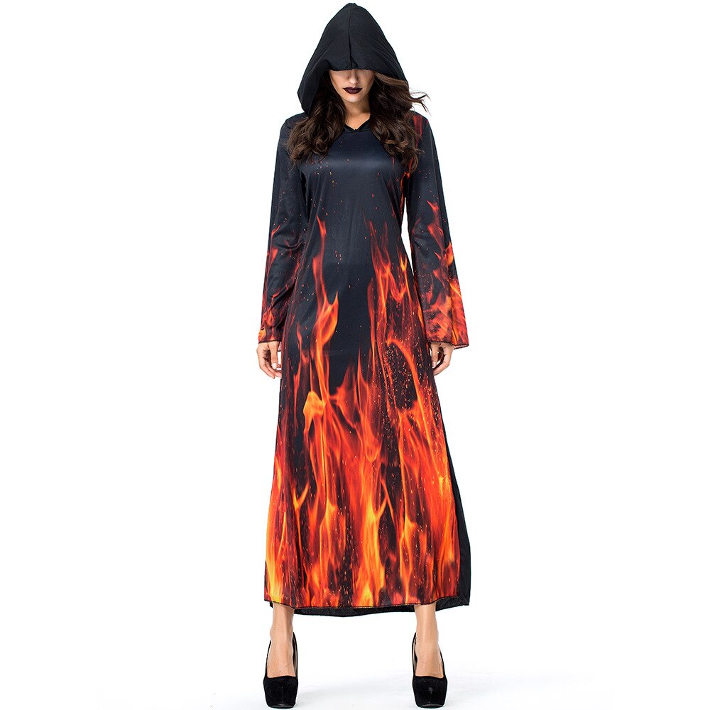 Umorden Vrouwen Underworld Hell Flame Fire Devil Kostuum Hoody Robe Halloween Carnaval Purim Party Kostuums