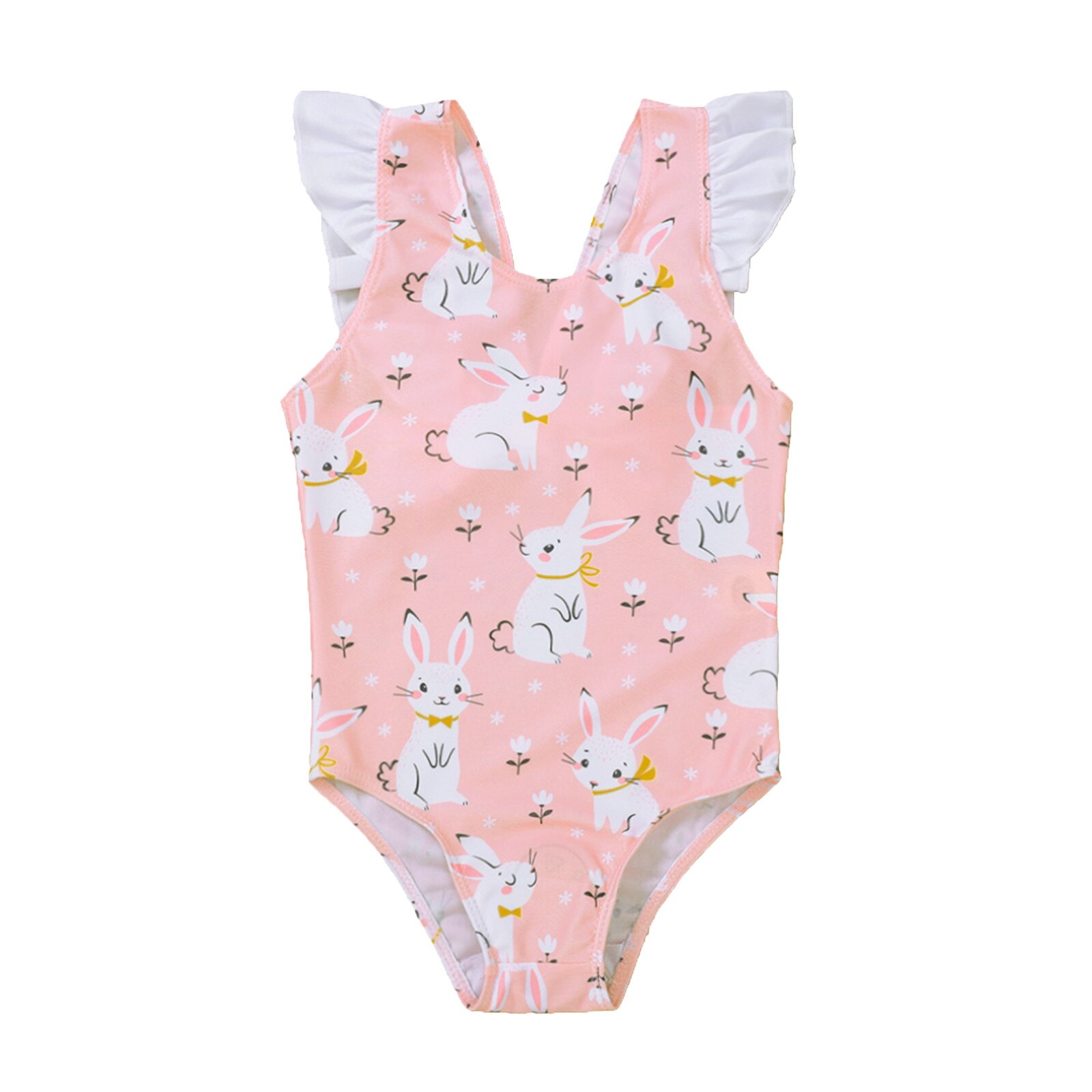 Toddler Kids Baby Girls Bikini Bunny Print Swimsuit Ruffle One-piece Swimwear Beachwear Swimming Beachwear Summer Bathing Suit: Pink / 1-2 Years