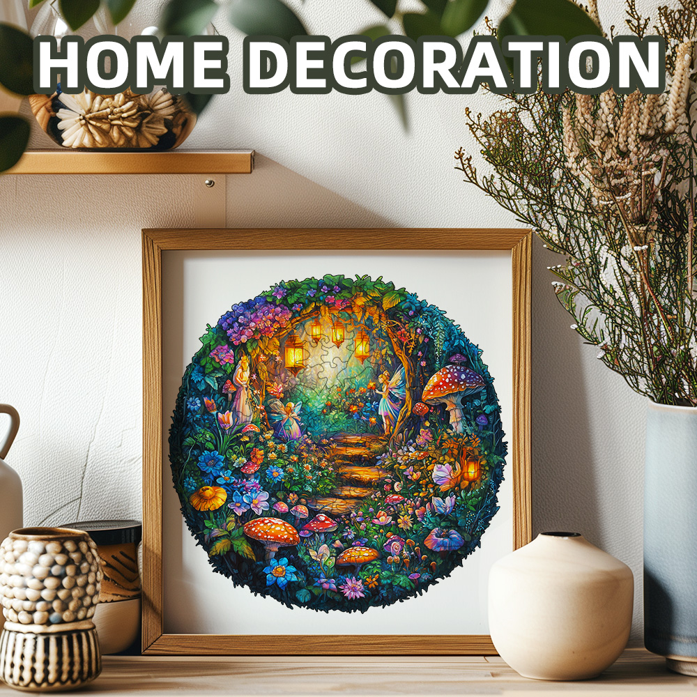 Wooden Puzzles for Adults - Magic Mushroom Puzzle, Unique Shape Puzzle, Flat Puzzle with 3D Visual Effect, Mystery Forest Wooden