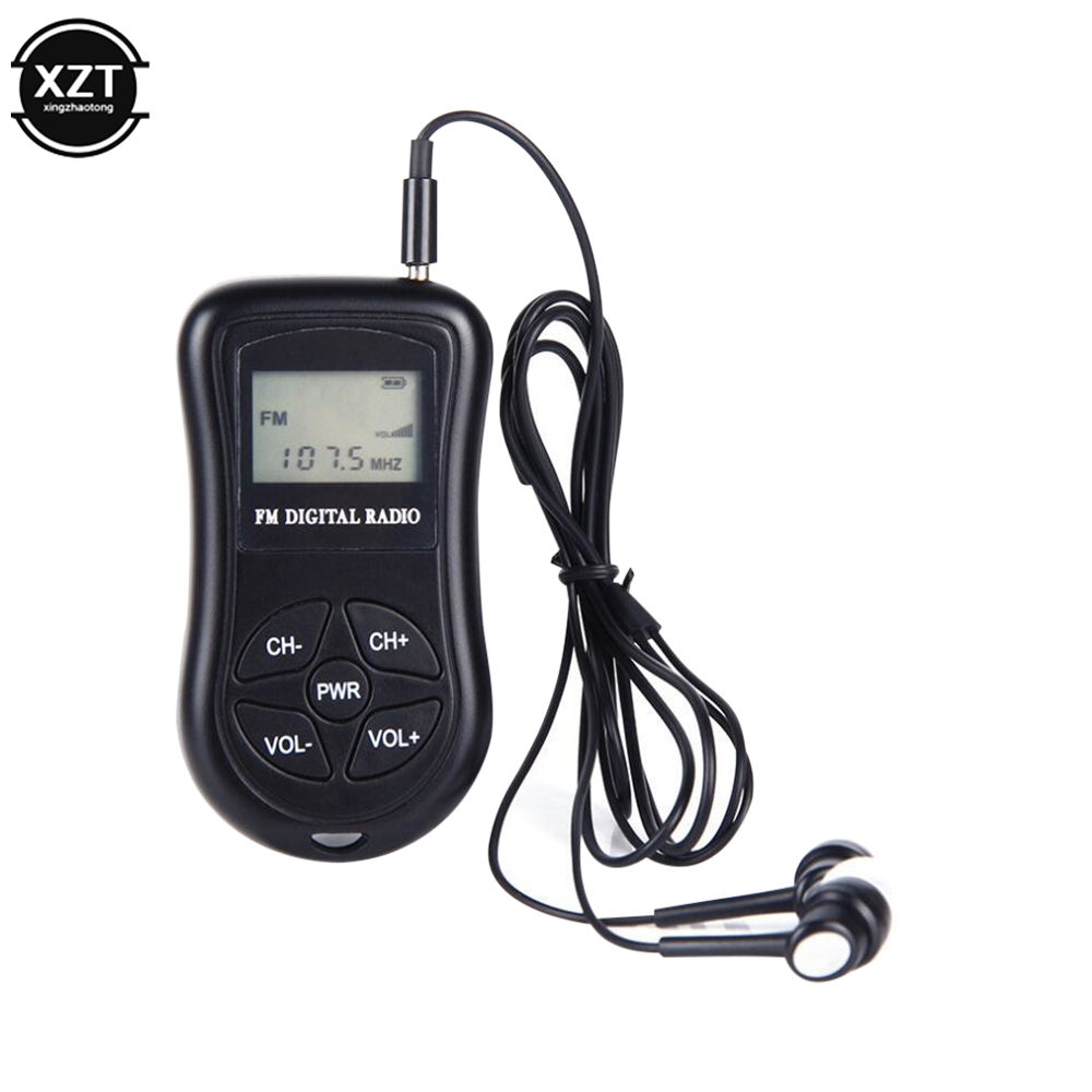 Portátil mini dsp display digital rádio fm estéreo receptor de conferência de redução de ruído com fone de ouvido com fio receptor de 60-108mhz