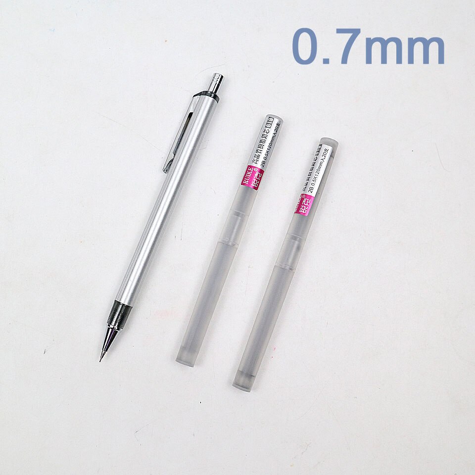 Metal Mechanical Pencil 0.5/0.7mm For Painting And Writing карандаш School Supplies Send 2 Refills: 0.7mm-Silver