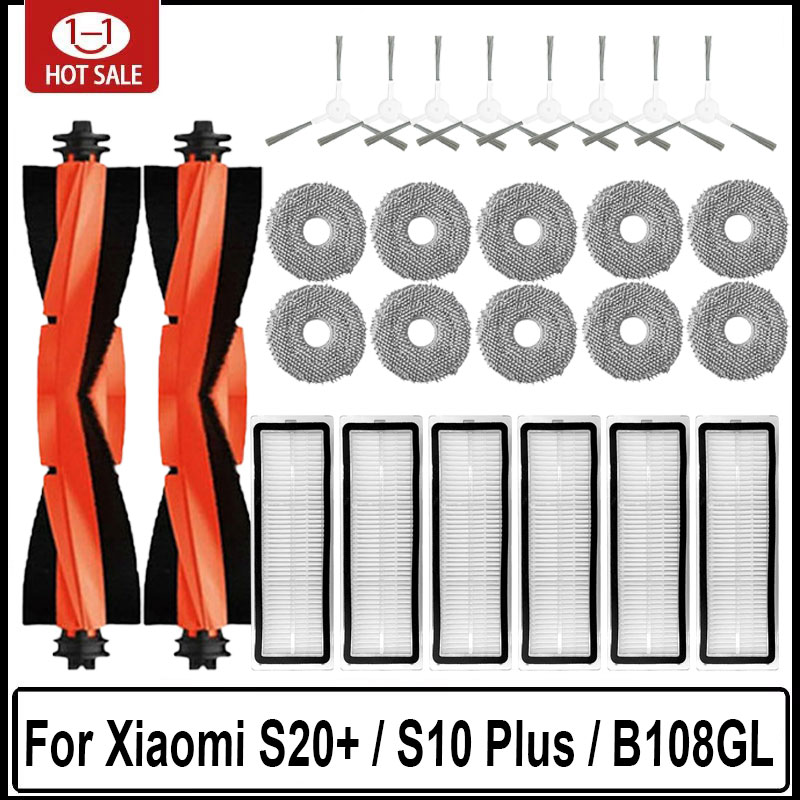 Para xiaomi robô vácuo s20 +/s10 plus/s10 +/b108gl/b105/b108cn b113cn peças acessórios filtro principal escova lateral mop