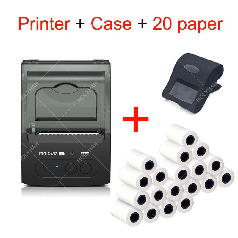 Draagbare Android Ios Bluetooth Bonprinter 58Mm Mini Pos Thermische Printer Met Lederen Riem Voor Zakelijke Esc/pos: Add Case 20 Paper