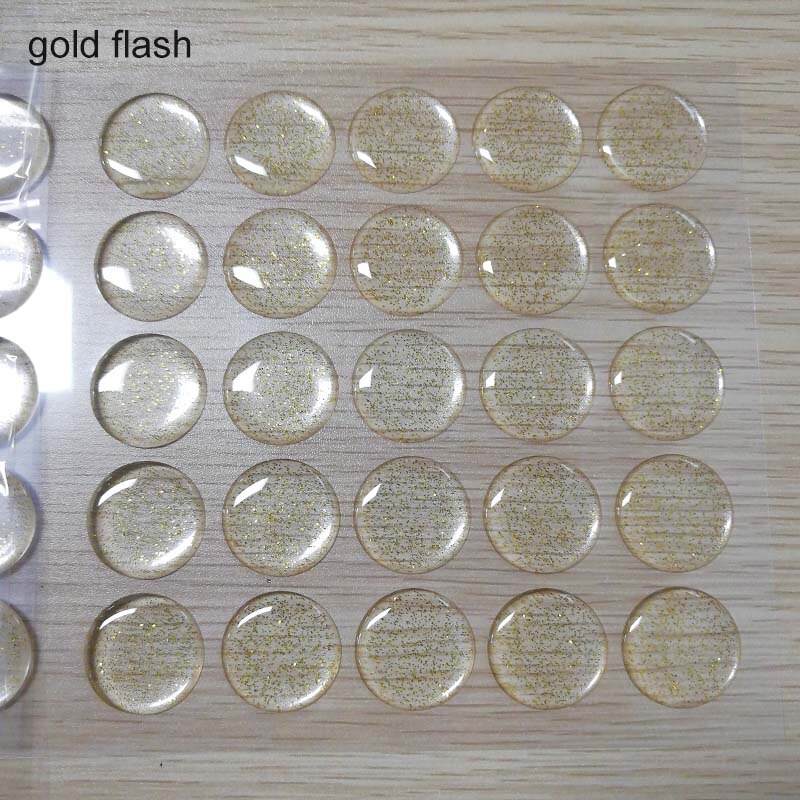 100 stk. 16/20/25mm runde gennemsigtige / flash epoxy klæbende cirkler flaskehætte klistermærker harpiks patch prikker flaskehætte håndværk diy: Guld pulver flash / 20mm 100 stk