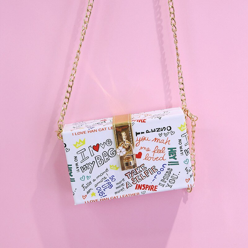 Alphabet Graffiti kleine quadrat Kasten kette schulter umhängetaschen niedlichen kupplung geldbörse abend mit schloss