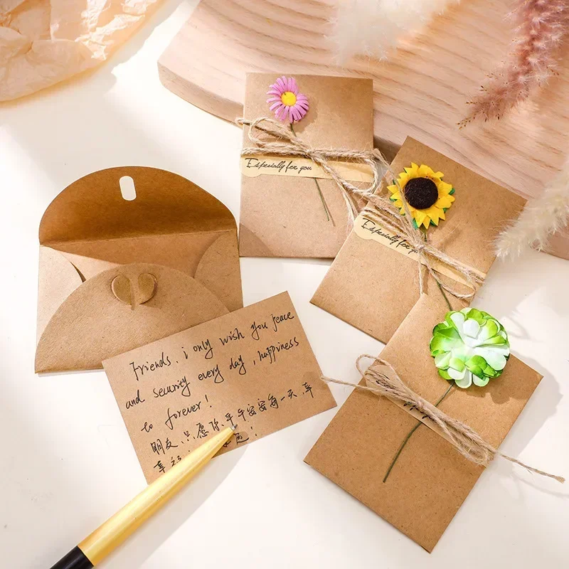 5pcs Mini Flower Envelopes with Paper Card Vintage Envelopes DIY Kawaii Christmas Party Postcards Invitation Cards Cover