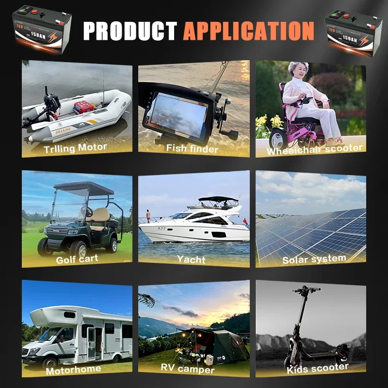 Batterie au Lithium LiFePO4 12V 150Ah, plus de 4000 Cycles profonds, pour UPS, détecteur de poissons de Kayak, panneau solaire, roues électriques, jouets, Scooter, Radio