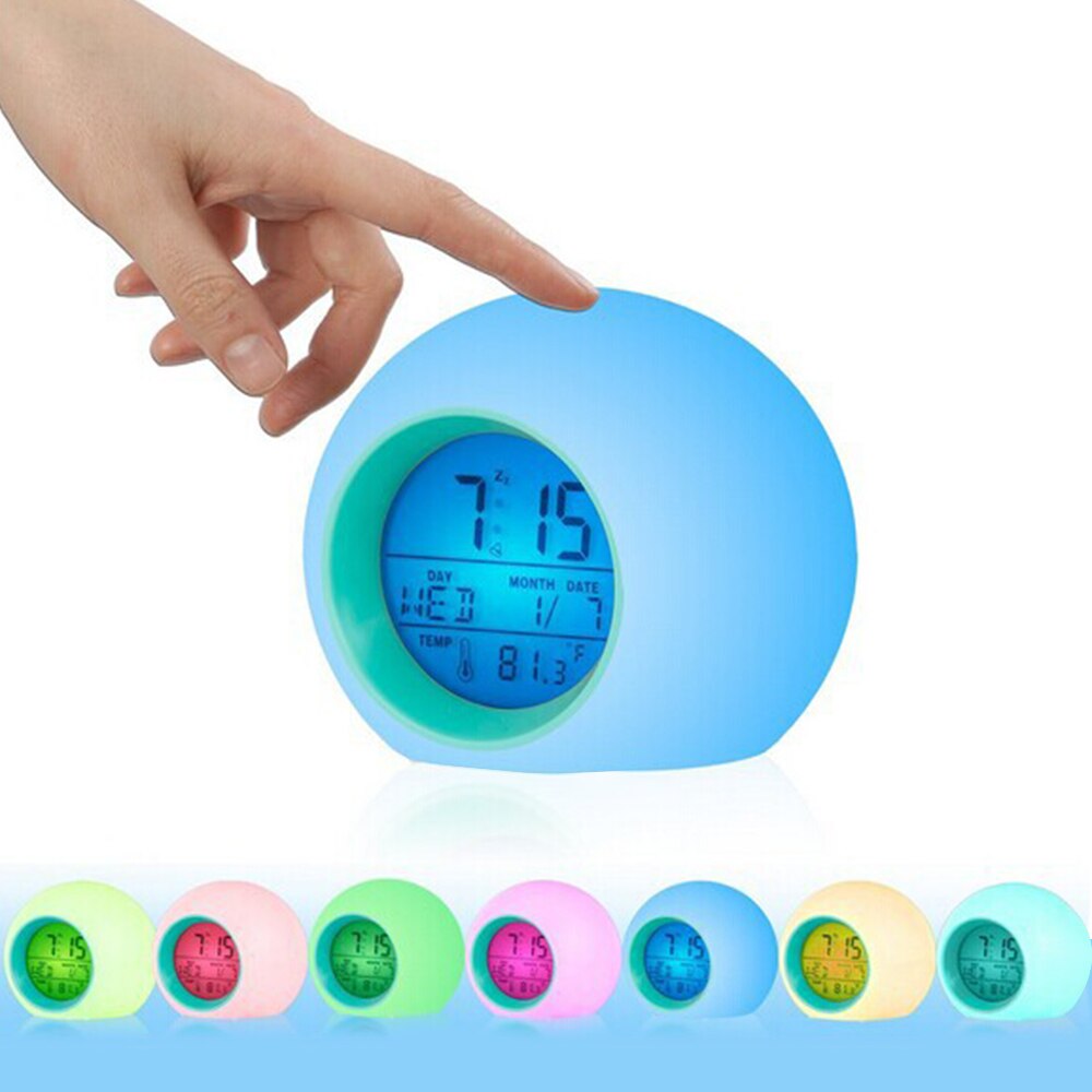 Kids Smart Alarm Clock Thermometer 7 Colors Changing Bedroom Student Wake Up Digital Display Table Clock Sleep Timer