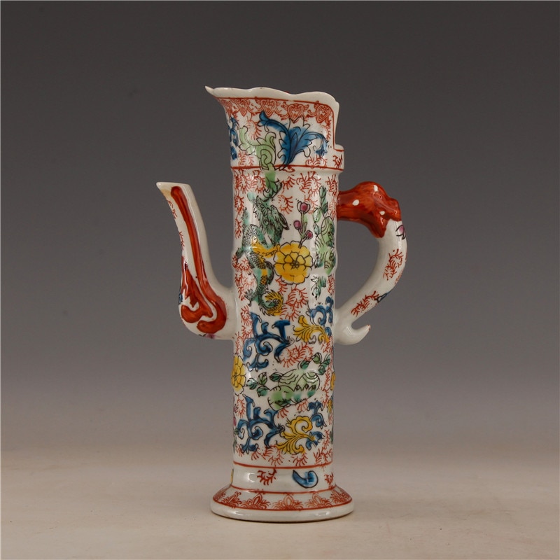 Kangxi year made pastel Dragon Phoenix flower pattern bamboo pot antique porcelain antique antique porcelain stock old items