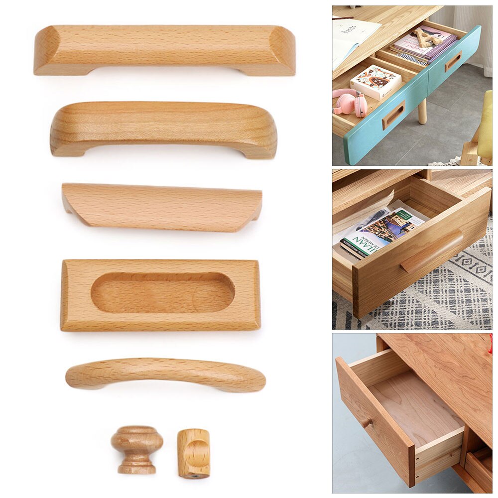 1PC Furniture Hardware Nature Color Wooden Cabinet Knob Solid Pull Handle Knobs Drawer Wood Handles Home Door Parts
