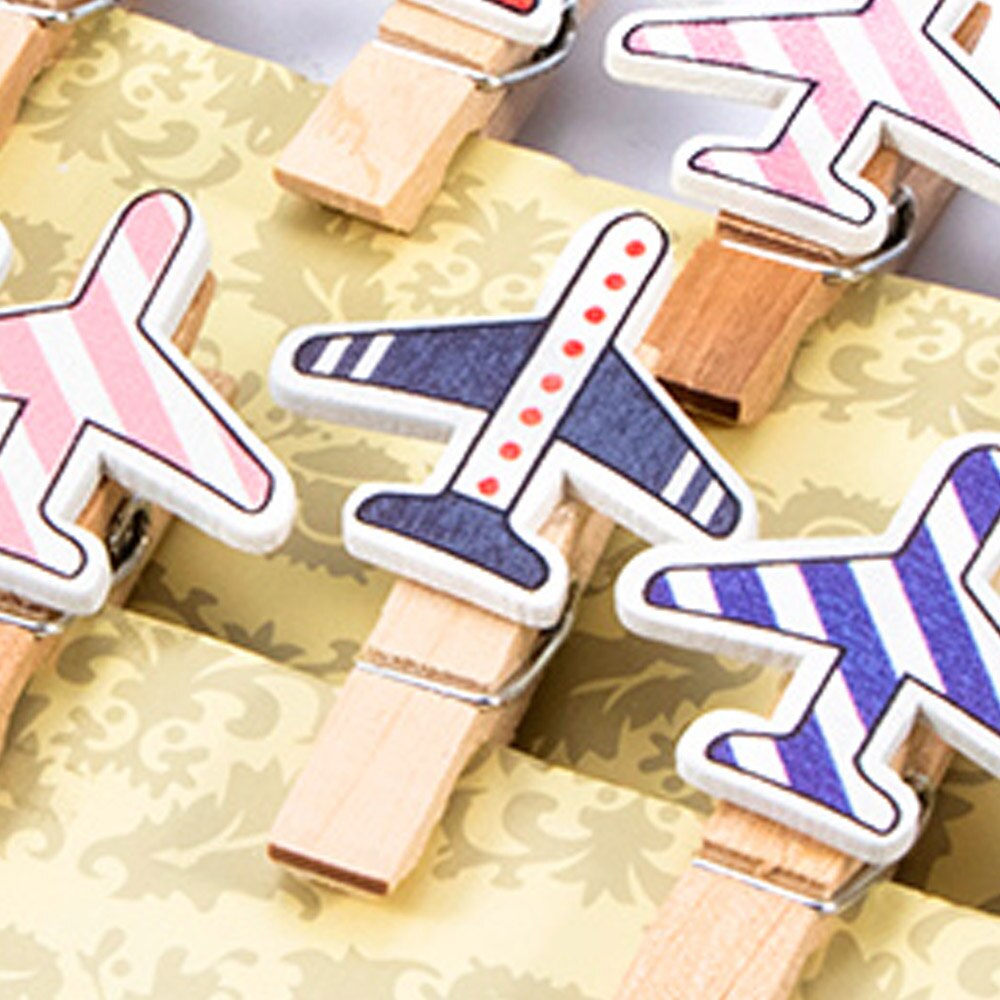 10 unids/pack de dibujos animados lindo avión Clips de madera foto manualidades de papel bricolaje Clips decorativo pinza suministros de oficina