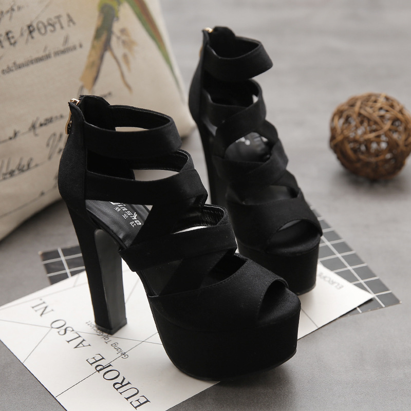 STAN SHARK Spring Summer 15CM Thick With Sandals Fish Mouth Shoes High-heeled Hollow Sandals Nightclub High Sandals