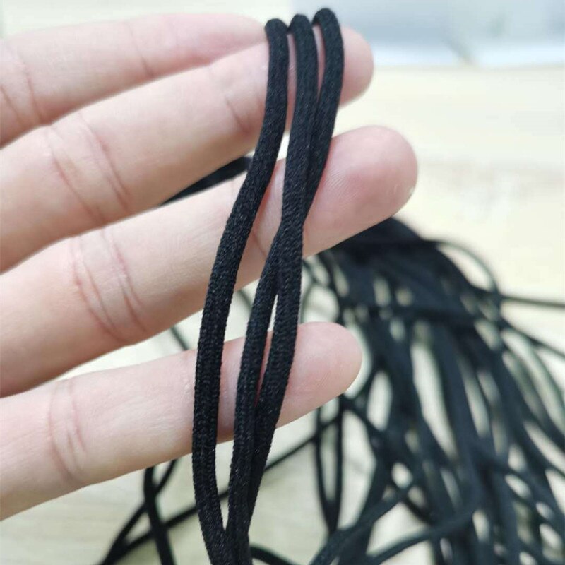 3/5mm muns mask elastiskt band snöre ansiktsmask vit svart rep gummiband tejp öronsnöre rund platt öra hängande gör-det-själv-tillbehör: 3mm svarta runda / 100 meter