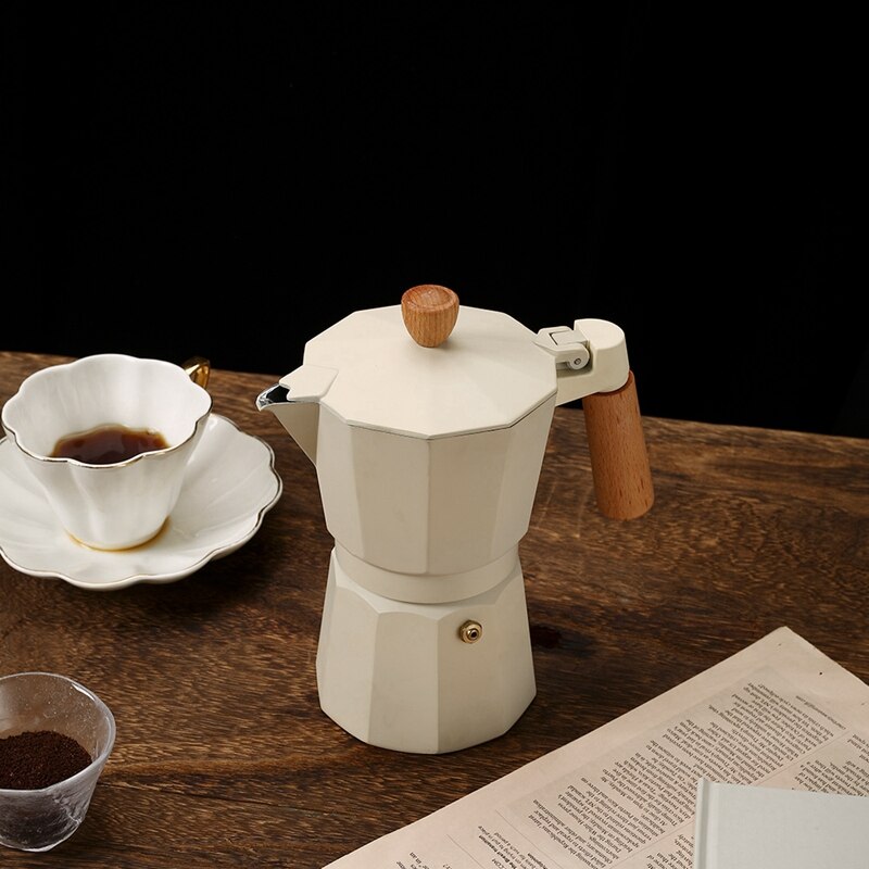 Seiko-cafetera italiana octogonal de aluminio con mango de madera, filtro de goteo hervido, utensilios de café