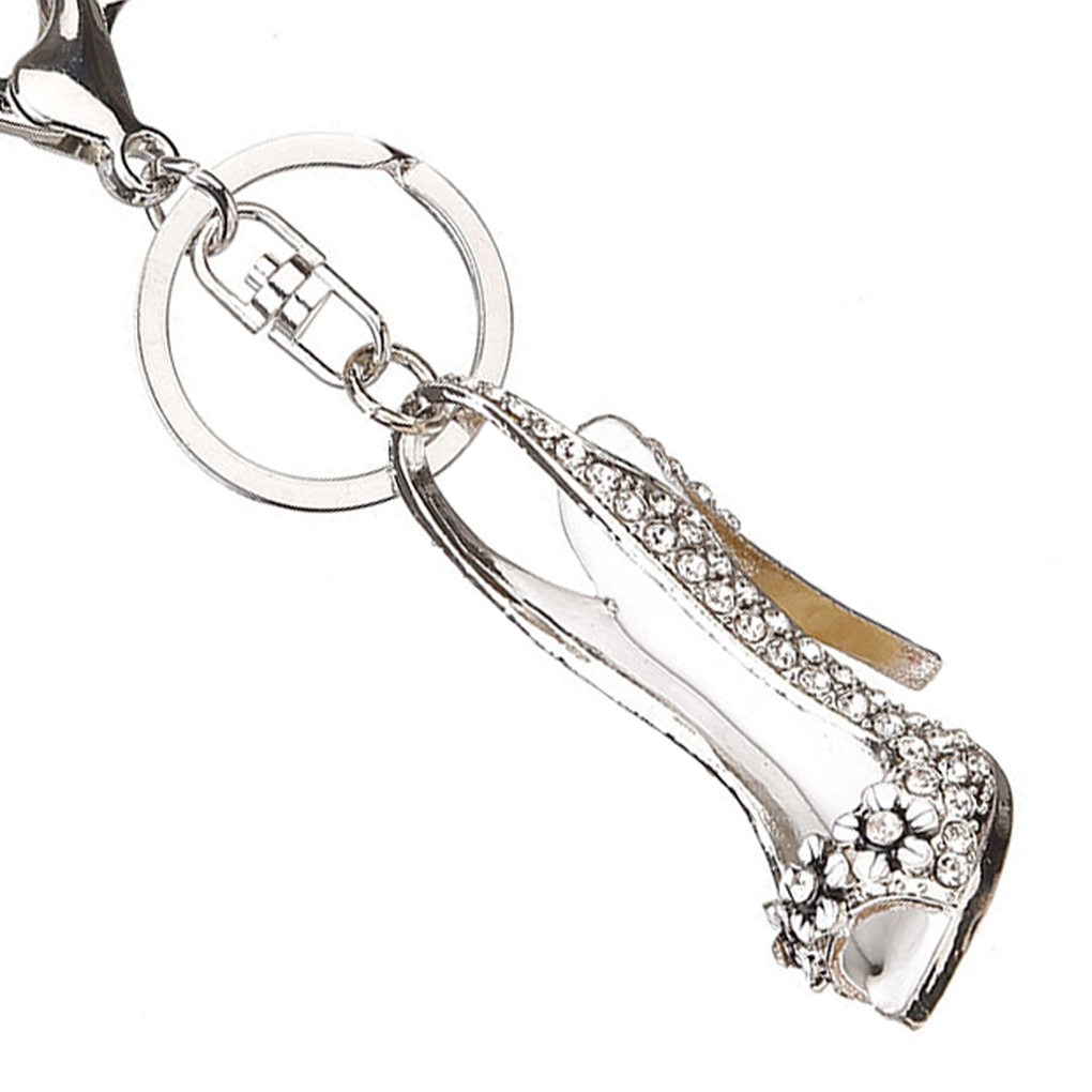 1PC Alloy Key Ring High Heel Shoe Keychain Rhinestone Crystal Purse Car Key Chain Girl Bag Decorative