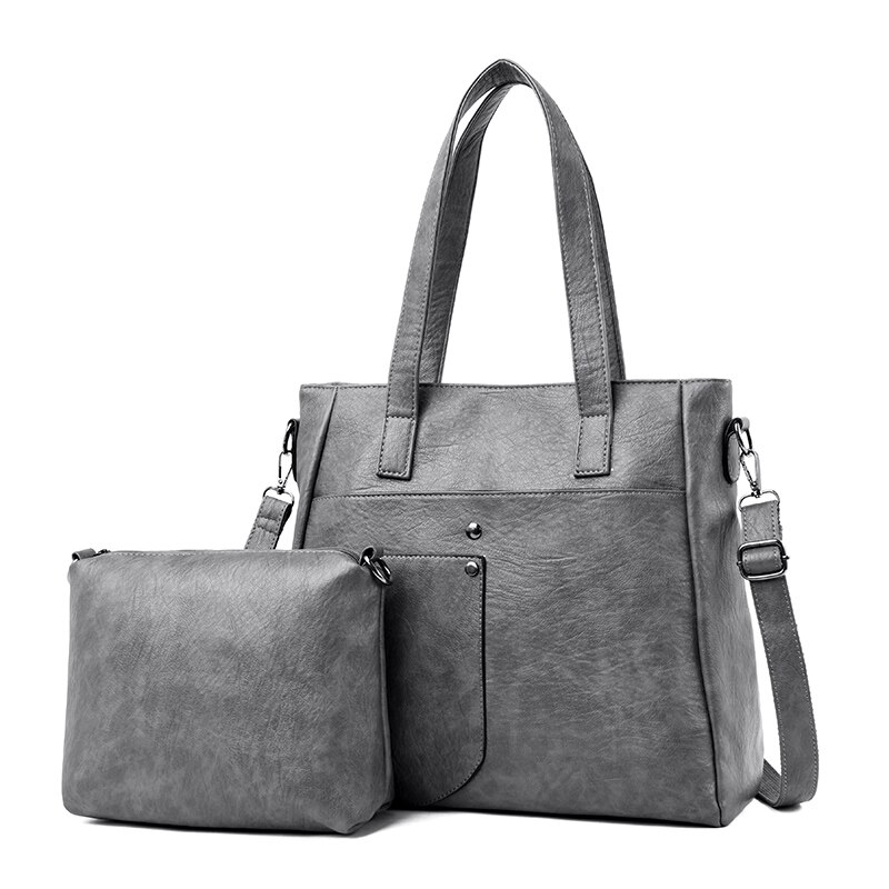 2 sets leren casual tassen en handtassen luxe handtassen damestassen dames schoudertassen voor vrouwen: Grijs