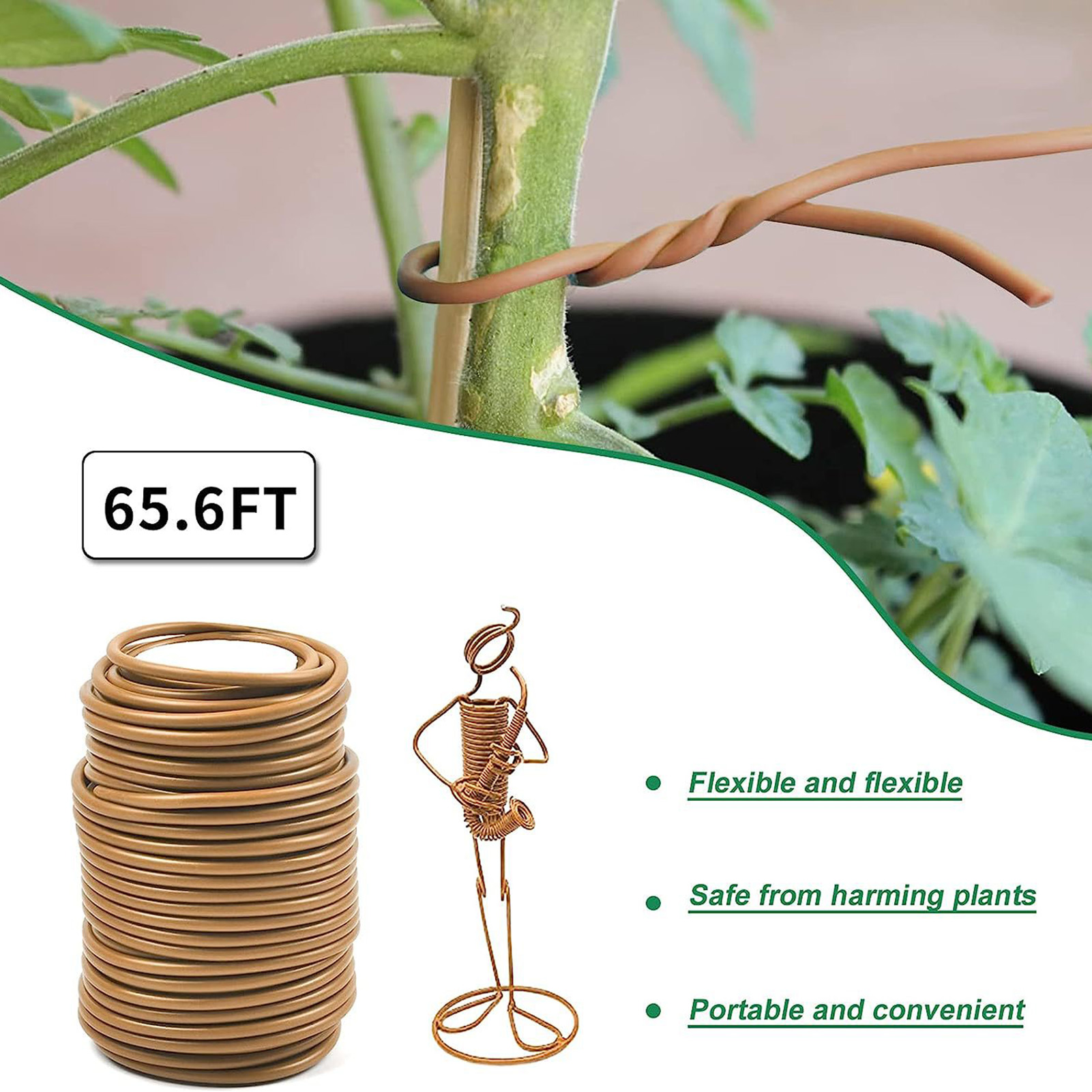 Laço de torção revestido para jardim, 20m, laços de borracha reutilizáveis, suporte para plantas, fácil operação, cabos para vegetais