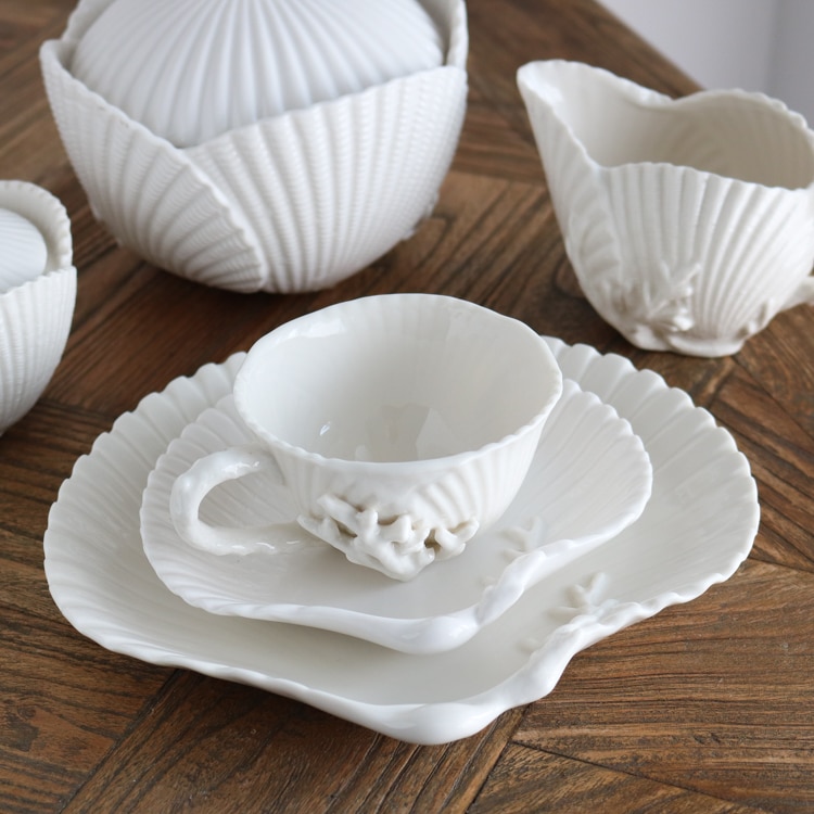High-end Coral Shell Relief Series Coffee Cup And Saucer Milk Jug/Shell Plate Container