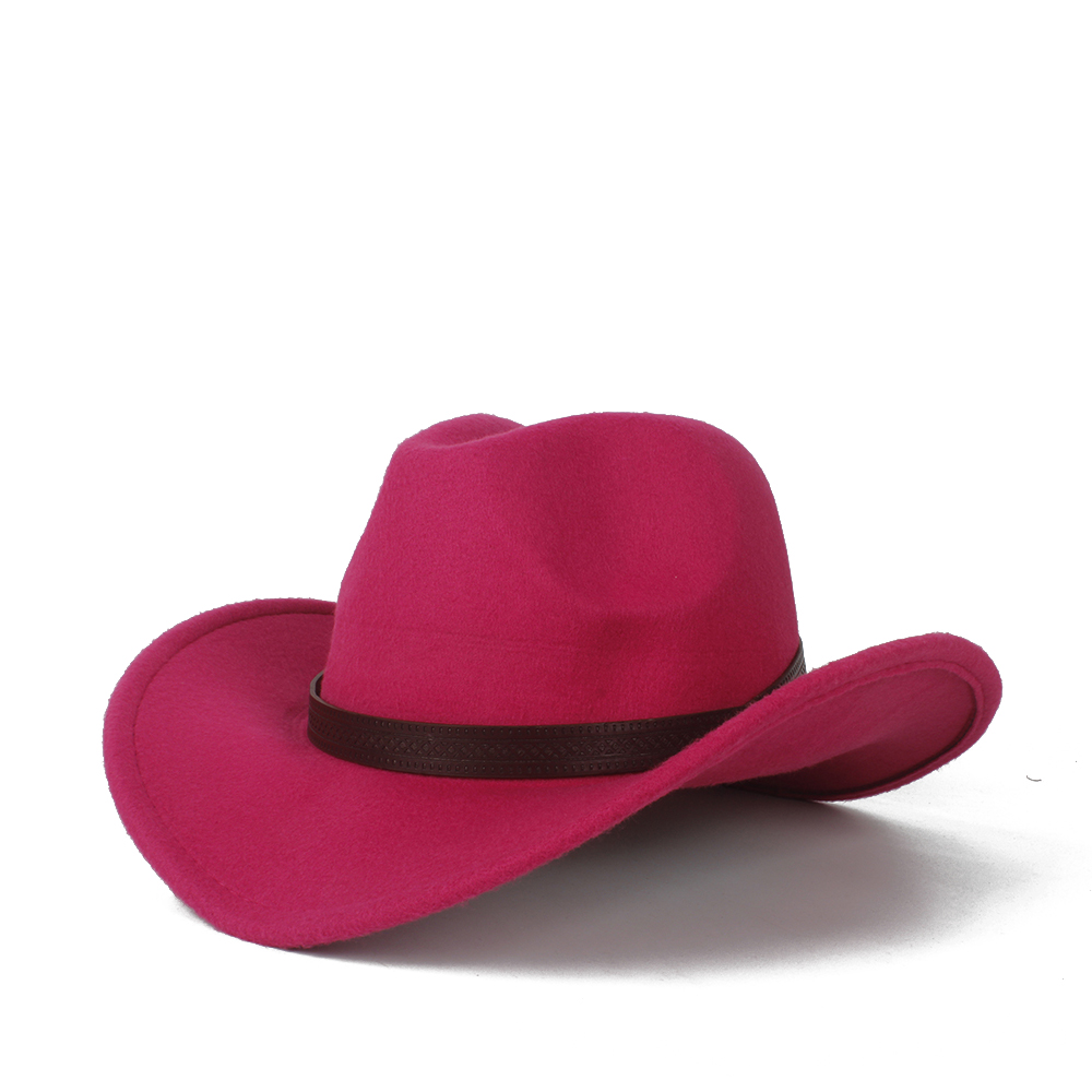 Women Men Wool Hollow Western Cowboy Hat Gentleman Outblack Sombrero Hombre Jazz Cap Size 56-58: Rose red