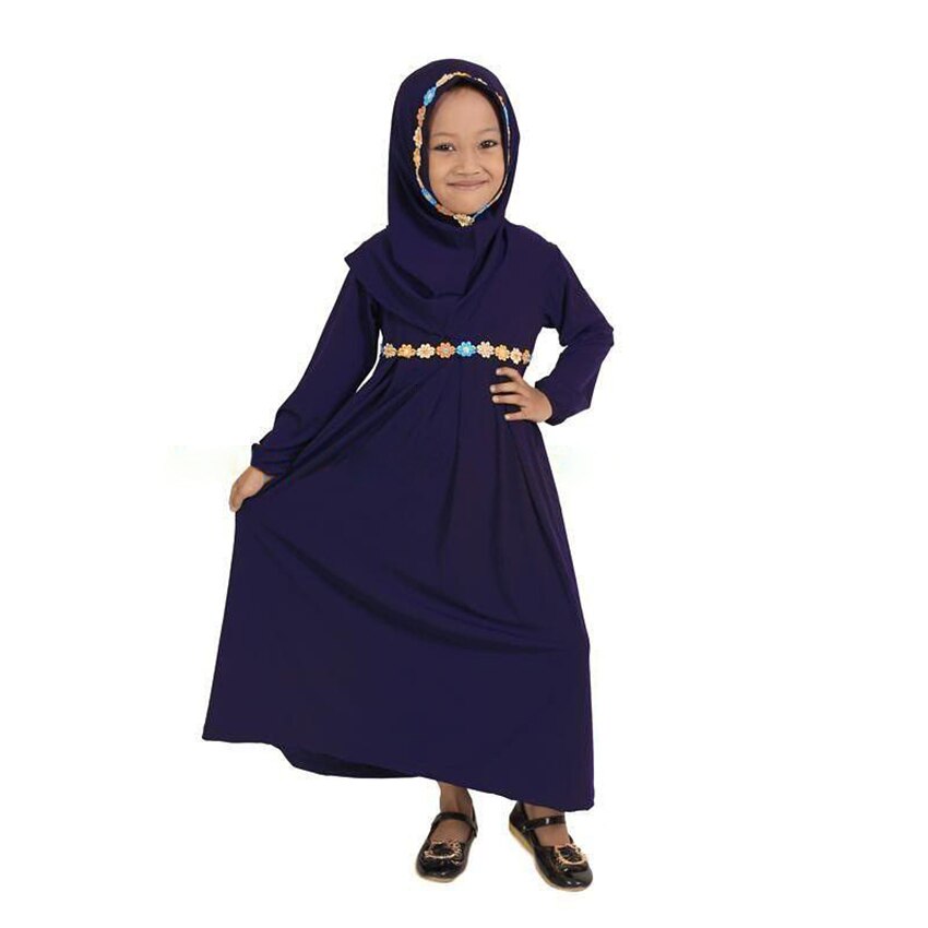 Kinder abaya meisjesjurk moslim abaya kaftan dubai groene jurk met lange mouwen + hijab gewaad arabische islamitische kleding meisjes gewaden 1-5 jaar