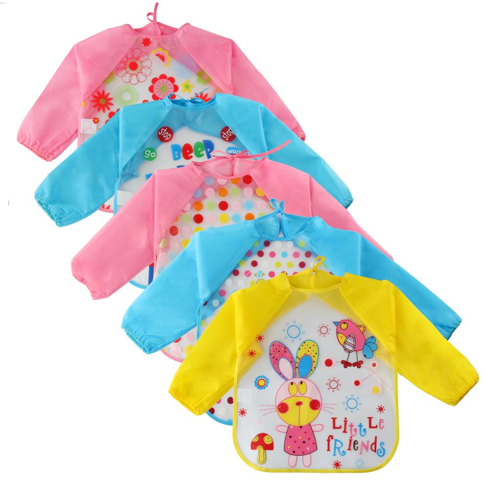 Cartoon Baby Bibs Colorful Long Sleeve Apron Waterproof Toddler Feeding Bibs Burp Cloths Children Painting Clothes Baby Bibs