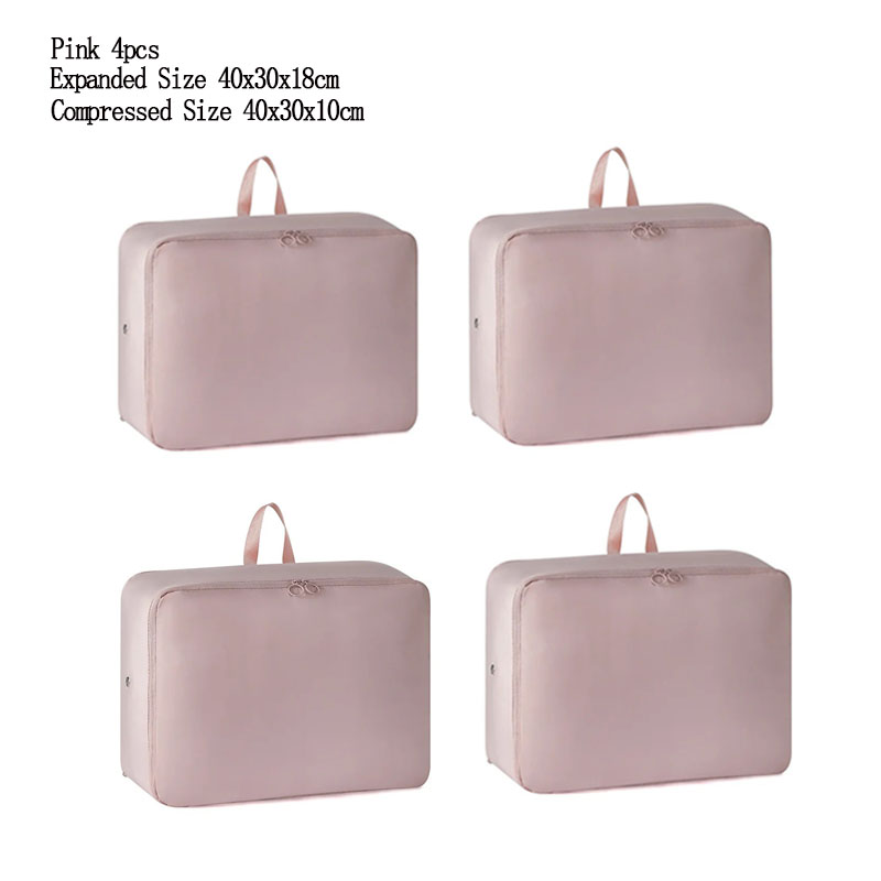 4 stks/set Compressie Verpakking Kleding Donsjack Katoenen Quilt Opslag Opvouwbare Grote Capaciteit Uitbreiding Organizer Bag: Roze