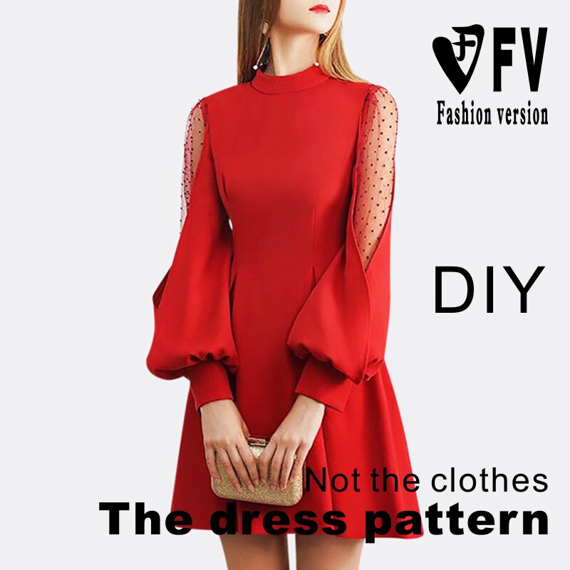 Koreaanse Stijl Vrouwen Netto Gaas Lantaarn Mouw Jurk Patroon Kleding Snijden Tekening 1:1 Patroon BLQ-503