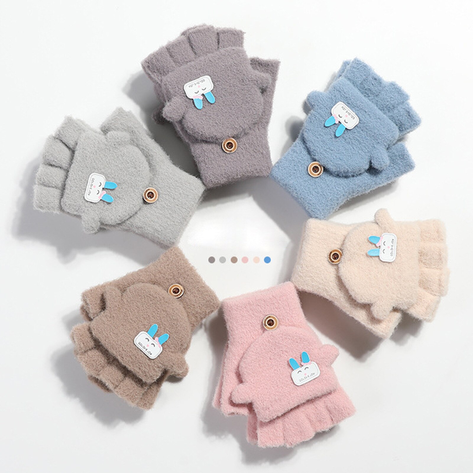 Soft Convertible Flip Top Handschoenen Kids Baby Winter Warm Knit Vingerloze Wanten Rekawiczki Leuke Cartoon Kinderen Handschoenen Guantes