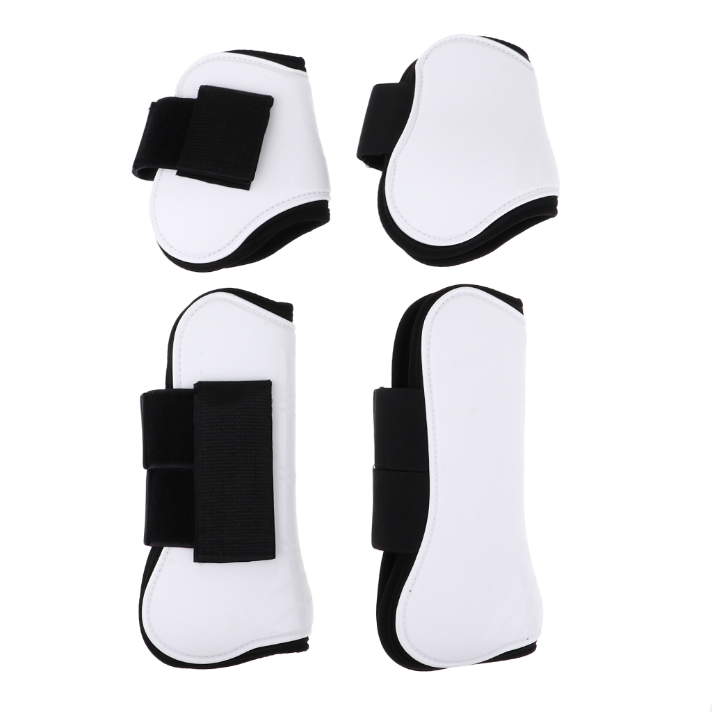 2 Pairs Horse Leg Boots Front Hind Leg Tendon Protect Equestrian, PU Shell and High Neoprene: White