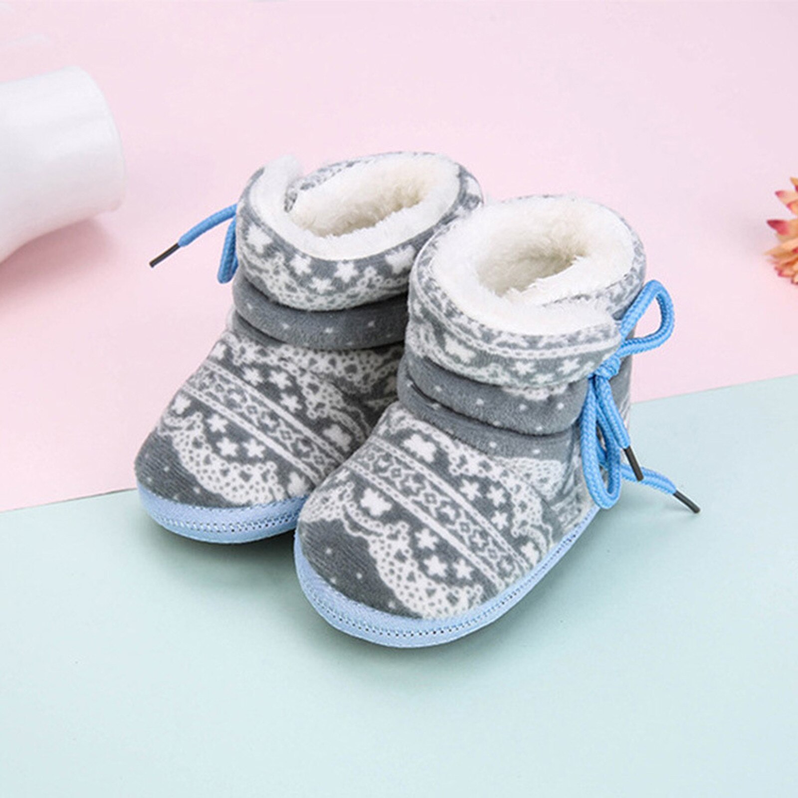 Winter Baby Shoes Newborn Infant Toddler Baby Print Boots Soft Sole Boots Prewalker Warm Shoes Warm Infant Toddler Boot: Blue / 6