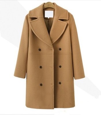 Manteau Double boutonnage en laine pour femme, veste mi-longue, grande taille, couleur Pure, streetwear, manches longues, automne hiver