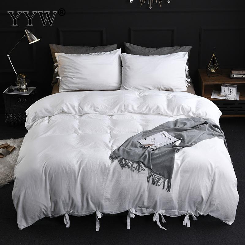 3pcs Beddengoed Set Beddengoed Dekbed Beddengoed Set Ropa De Cama Met Kwastje Grijs Wit Beddengoed Set 2 Mensen polyester Bed Set