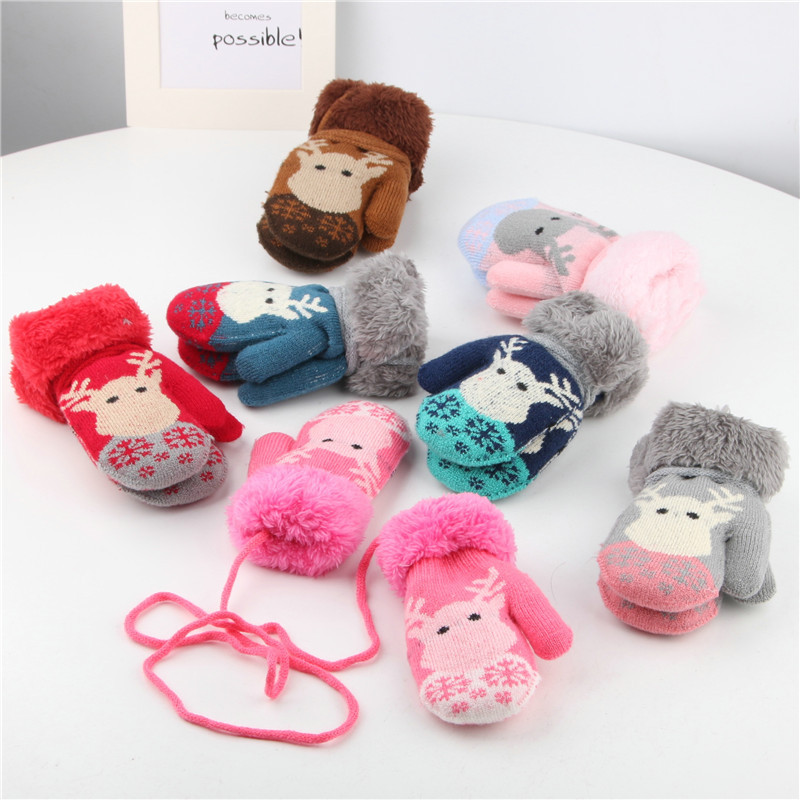 2-6T guanti per bambini caldi spessi più velluto bambini ragazze ragazzi guanti a maglia inverno bambini bambino corda guanto regalo di natale