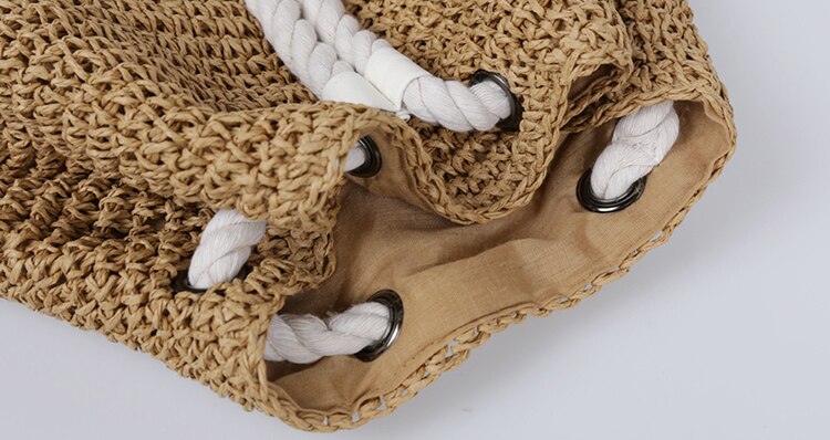 Zomer Vrouwen Stro Rugzak Handgemaakte Strand Tas Trekkoord Knapzak Gebreide Gehaakte Schoudertas Reistas