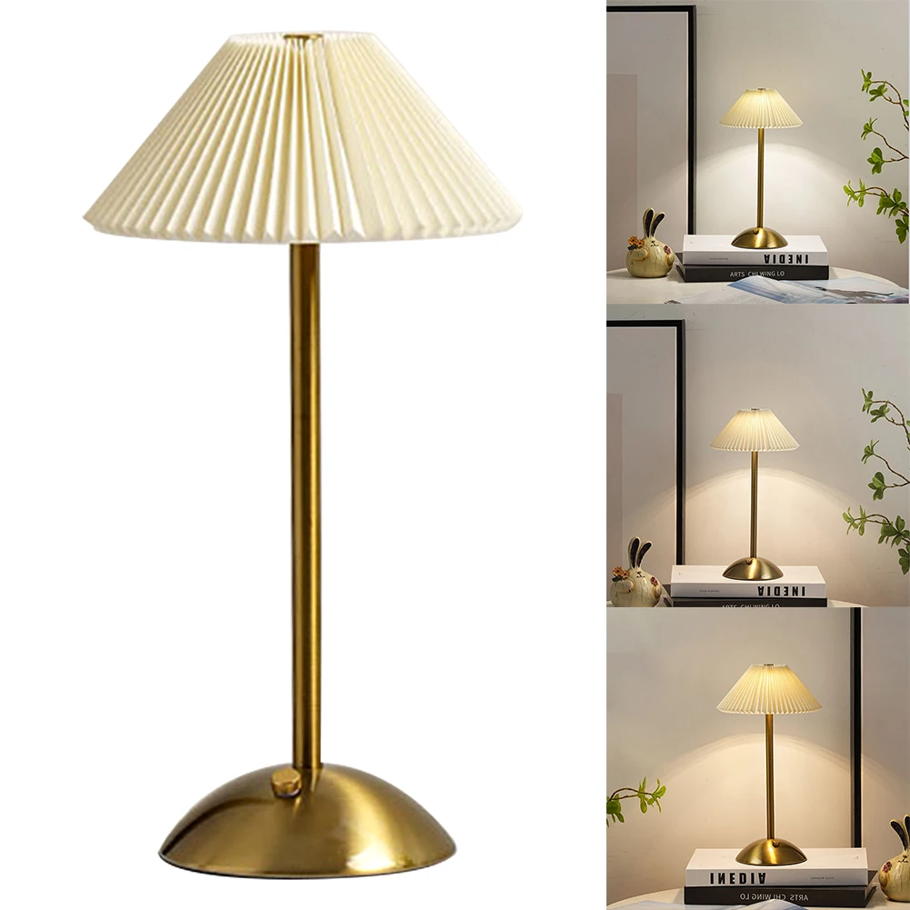 Nordische plissierte Tisch lampe mit Holz sockel Kunst Atmosphäbetreffend Lampe USB Aufladung modernen Stil für Schlafzimmer Wohnzimmer Dekor: Blau