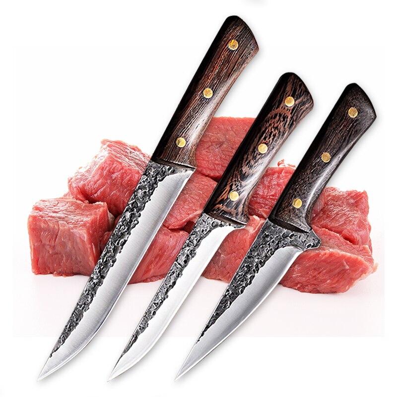 Couteau à désosser forgé en acier inoxydable, 3 pièces, couteau de Chef, couteau à os, pour fruits, poisson, légumes, boucherie, couperet à viande