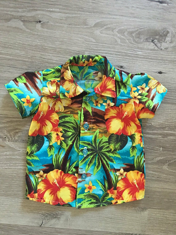 Hawaiian Style Boys Shirts Summer Kids Coconut tree Flowers Print Shirt Casual J