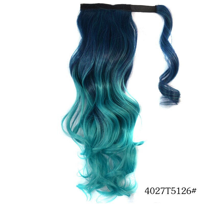 Jeedou Ponytails Wrap Around Ponytail Extension Wavy Synthetic Hair 45cm Balayage Ombre Color Messy Bohemian Style: 4027T5126