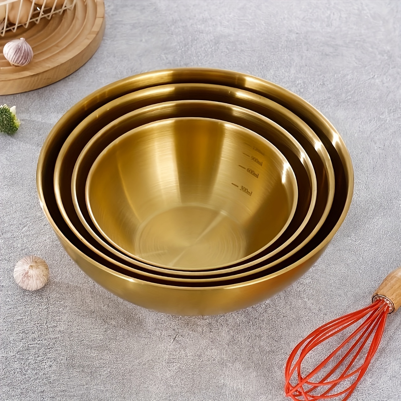 3pcs Stainless Steel Salad Basin, Golden Bowl Cook... – Grandado