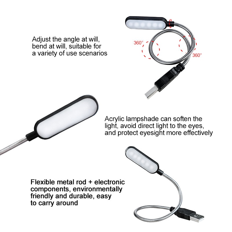 Bærbar usb ledet mini boklys leselys bordlampe fleksibel 6 ledet usb-lampe til powerbank laptop notisbok hjemmedekorasjon