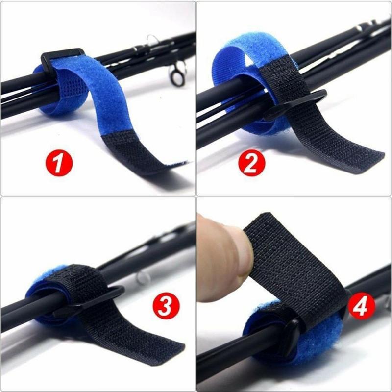 10 pièces réutilisable canne à pêche cravate sangle de maintien bretelles attache crochet boucle liens canne à pêche sangle cravates en plein air pêche Gadget