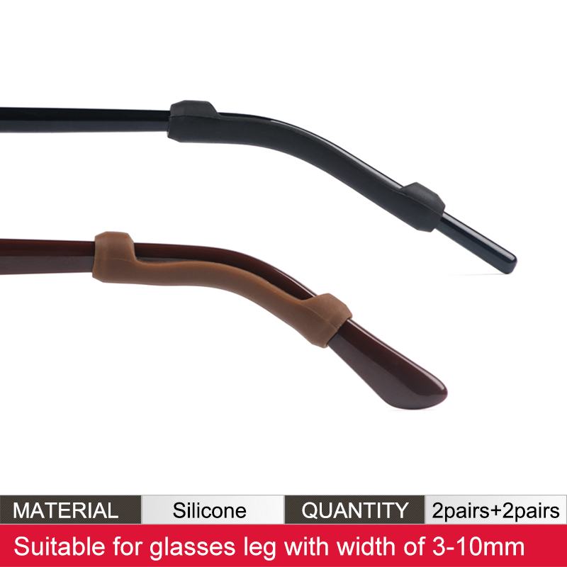 Soft Silicone Eyeglasses Temple Tips Sleeve Retainer,Anti-Slip Elastic Comfort Glasses Retainers For Spectacle Sunglasses: L-Black-2 L-Brown-2