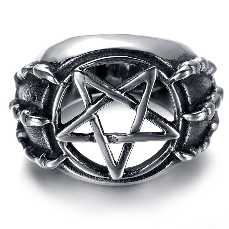 NewRetro Skull Dragon Claw Pentagram anello cavo anello da uomo moda Vintage pentagramma in metallo anello tondo accessori gioielli per feste