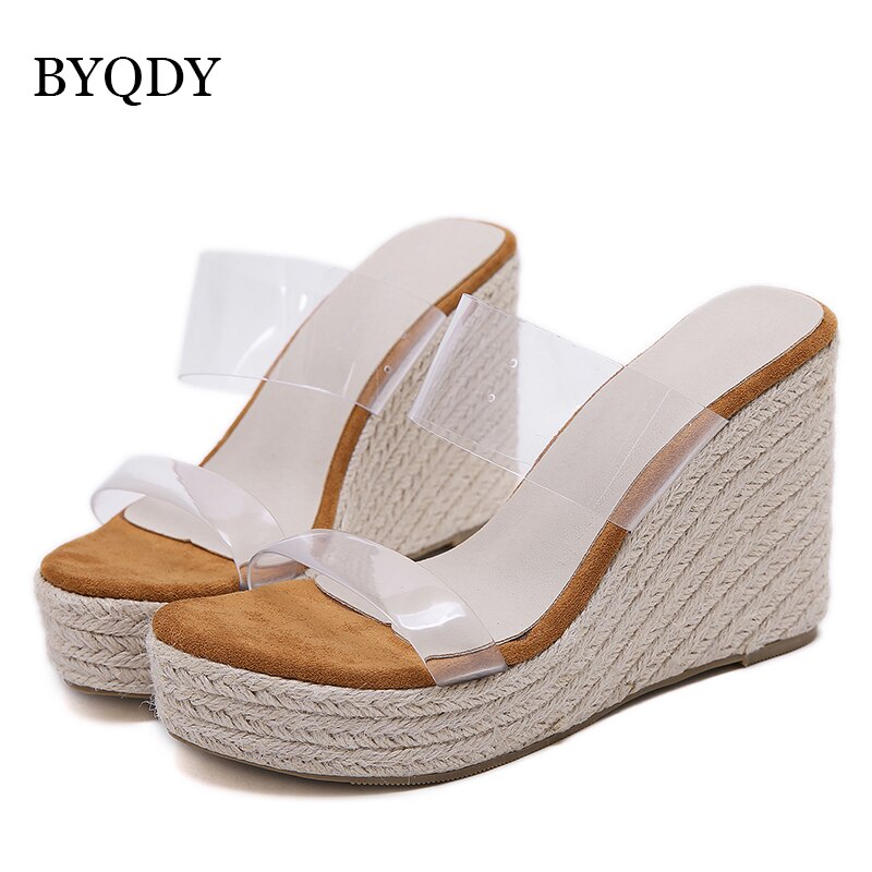 BYQDY, sandalias con cuña y tacón, sandalias de gelatina con punta abierta, zapatos de plataforma de tacón alto sin cordones para mujer, sandalias transparentes de PVC, de verano