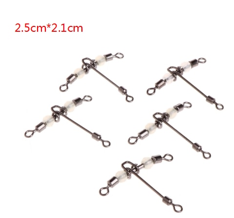 5pcs 3 Way Luminous T-shape Rolling Swivel With Beads Fishing Swivels Connector: 8x10