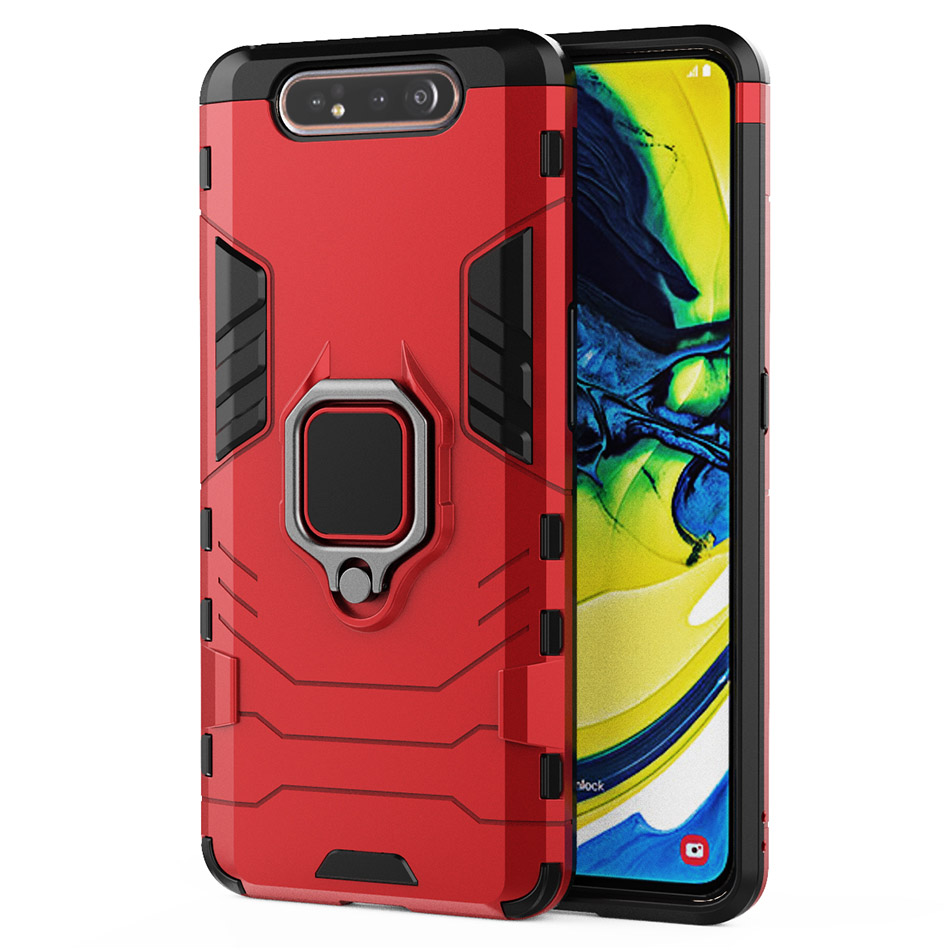 Capa protetora de luxo para samsung galaxy, com suporte e anel de magnetismo, à prova de choque, para samsung a80: Red-Finger Ring 1