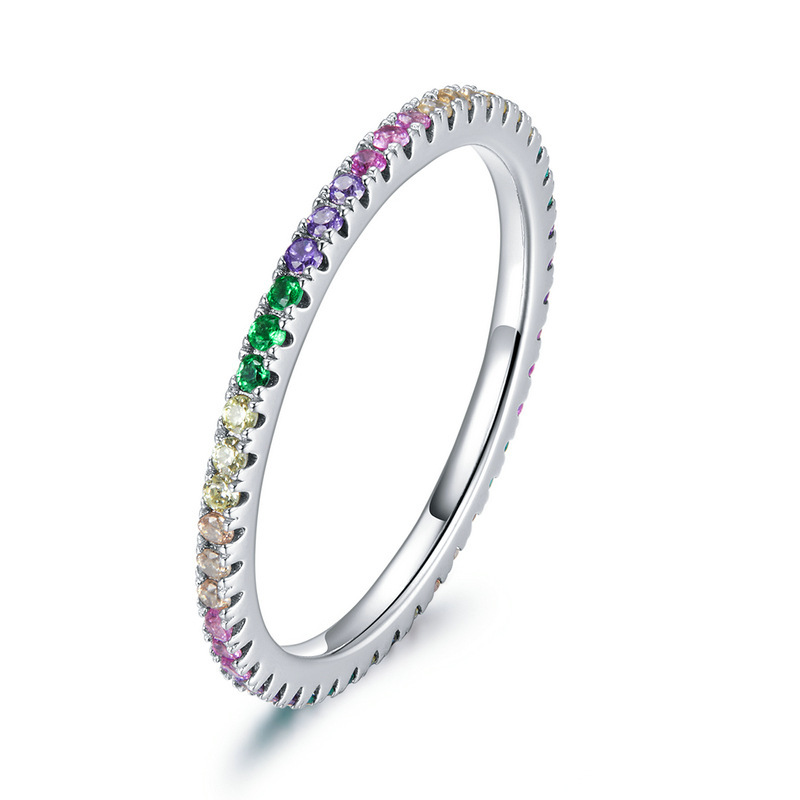 Bagues simples et fines pour femmes, rondes colorées en Zircon, couleur argent, anneau Pinky empilable, bijoux féminins, , KCR039: 10 / green