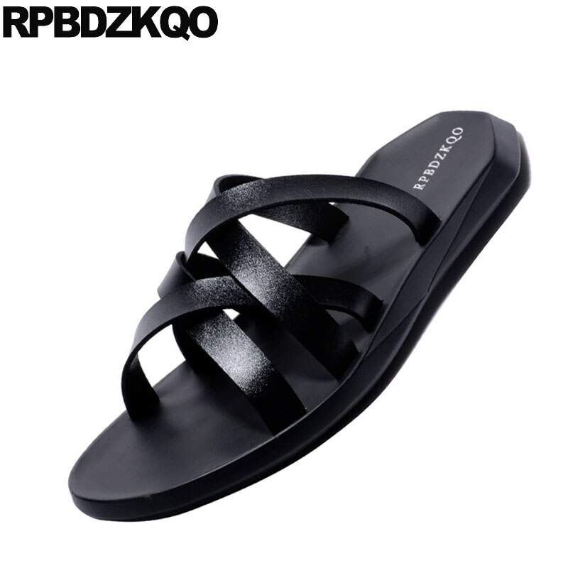 waterproof open toe slippers slides strap leather shoes roman outdoor water men gladiator sandals summer white black