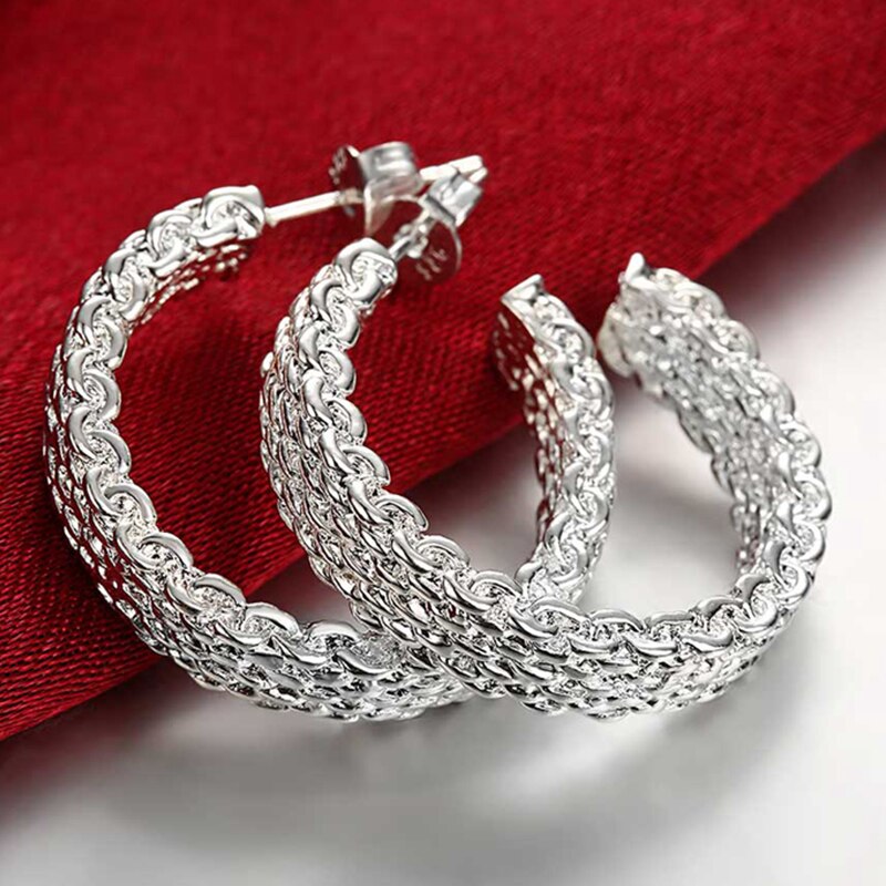 Nouvelle 925 ensembles de bijoux en argent rond tissé Web bracelets anneaux boucle d'oreille pour les femmes bijoux de mariage